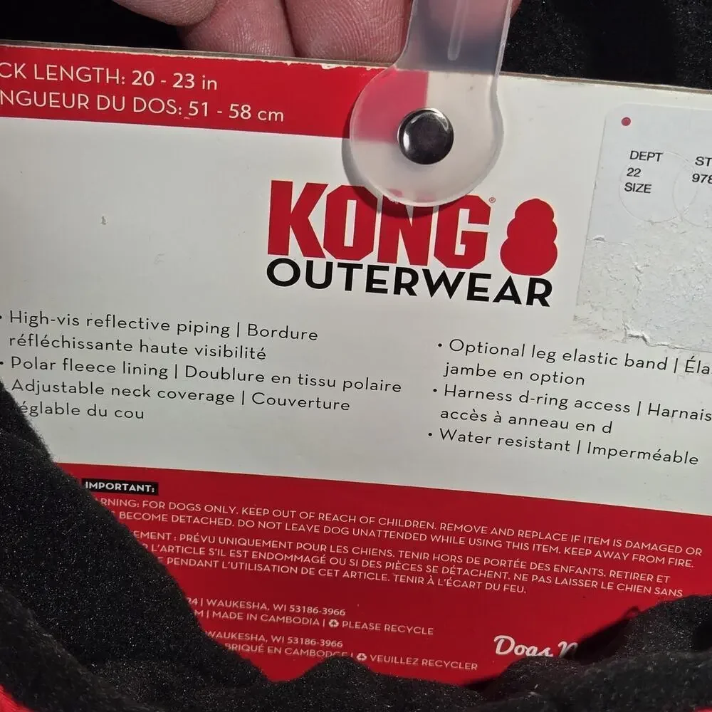Kong Dog Outerwear Quilted Barn Red Jacket LARGE NWT Polar Fleece Lining